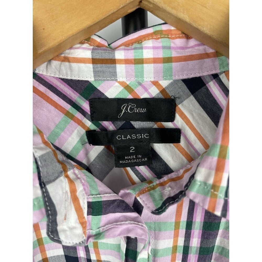 J. Crew Multicolor Plaid Classic Fit Long Sleeve Button Down Collared Top Size 2 - Picture 3 of 8